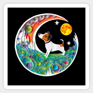 Jack Russell Terrier Dog Space Crescent Moon Stars Cute Art Sticker